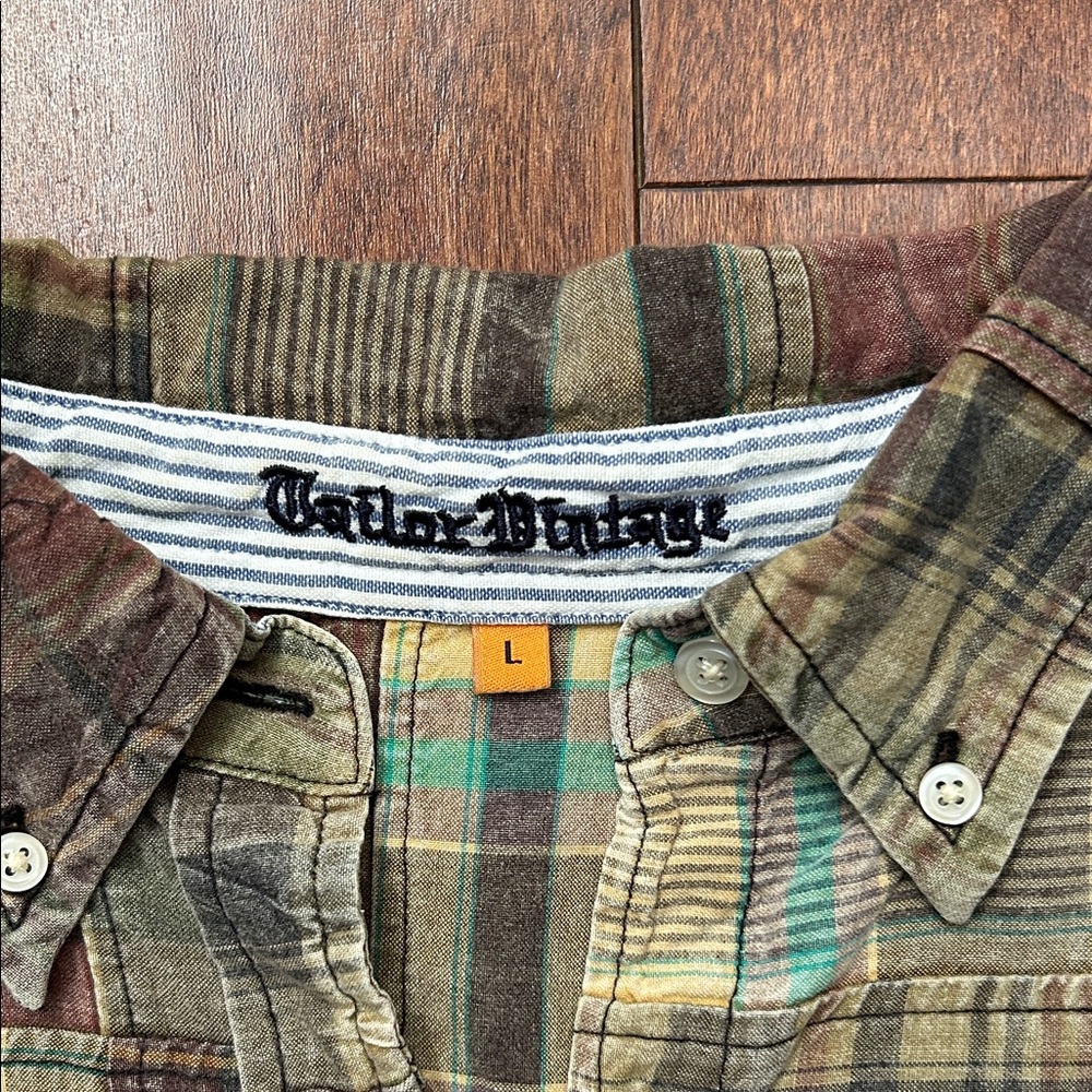 Tailor Vintage Plaid Patchwork Button Down Shirt,… - image 3